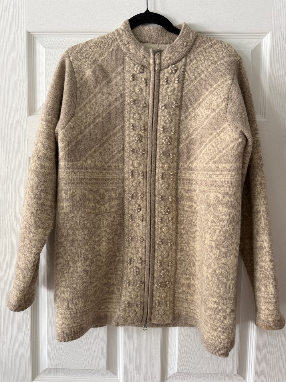 Vintage Pendleton Originals Lambswool Nordic Full Zip Sweater Jacket Tan M